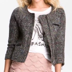 Sanctuary Grey Tweed Leather Trim Jacket